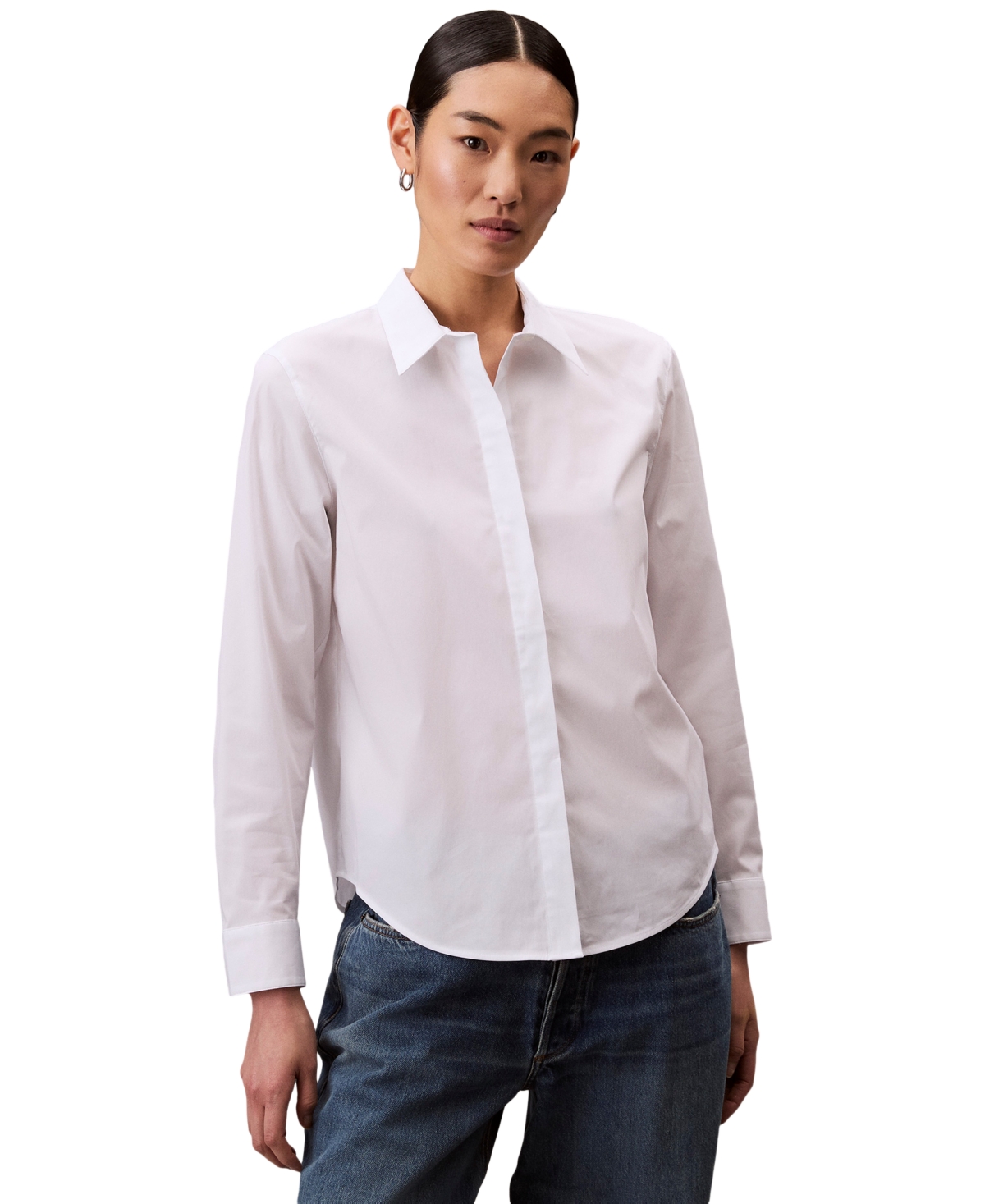 Women's Cotton Poplin Stretch Relaxed Button-Down Shirt - Buttercream