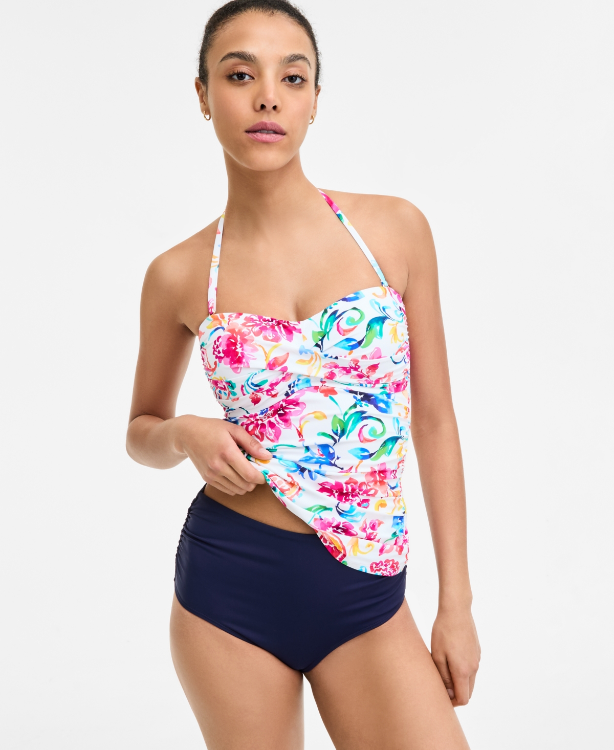 ANNE COLE WOMEN'S WATERCOLOR PAISLEY TWIST-FRONT BANDEAU TANKINI TOP 