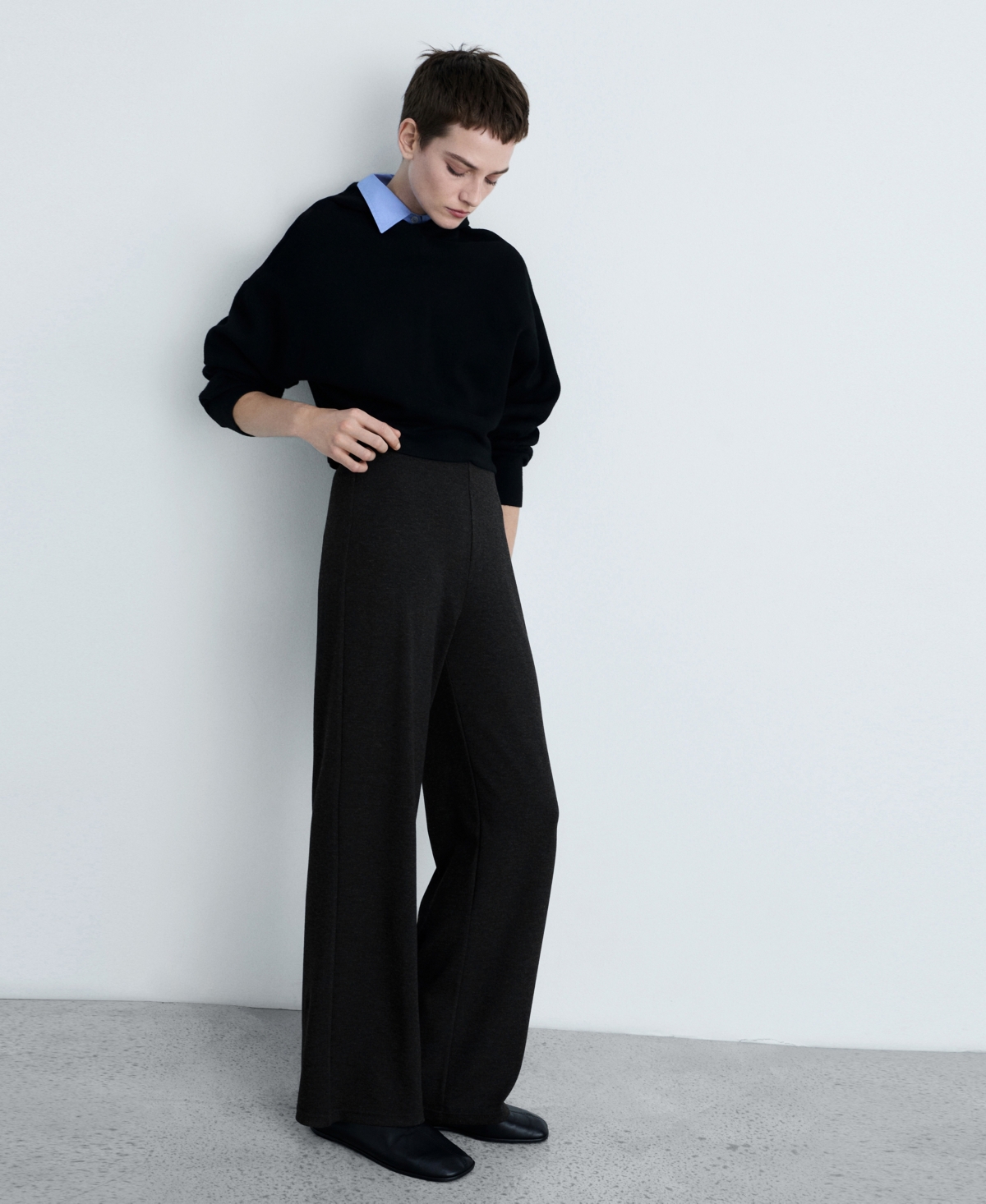 Shop Mango Women's Fine-knit Wide Leg Pants In Dark Heather Gray
