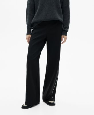 MANGO - Women's Contrasting Stripes Knitted Pants
