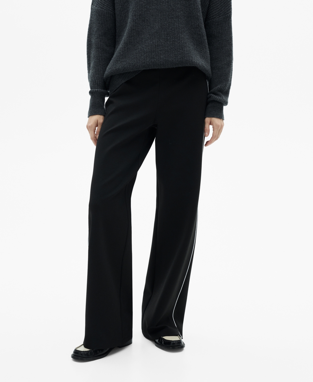 Shop Mango Women's Contrasting Stripes Knitted Pants In Black