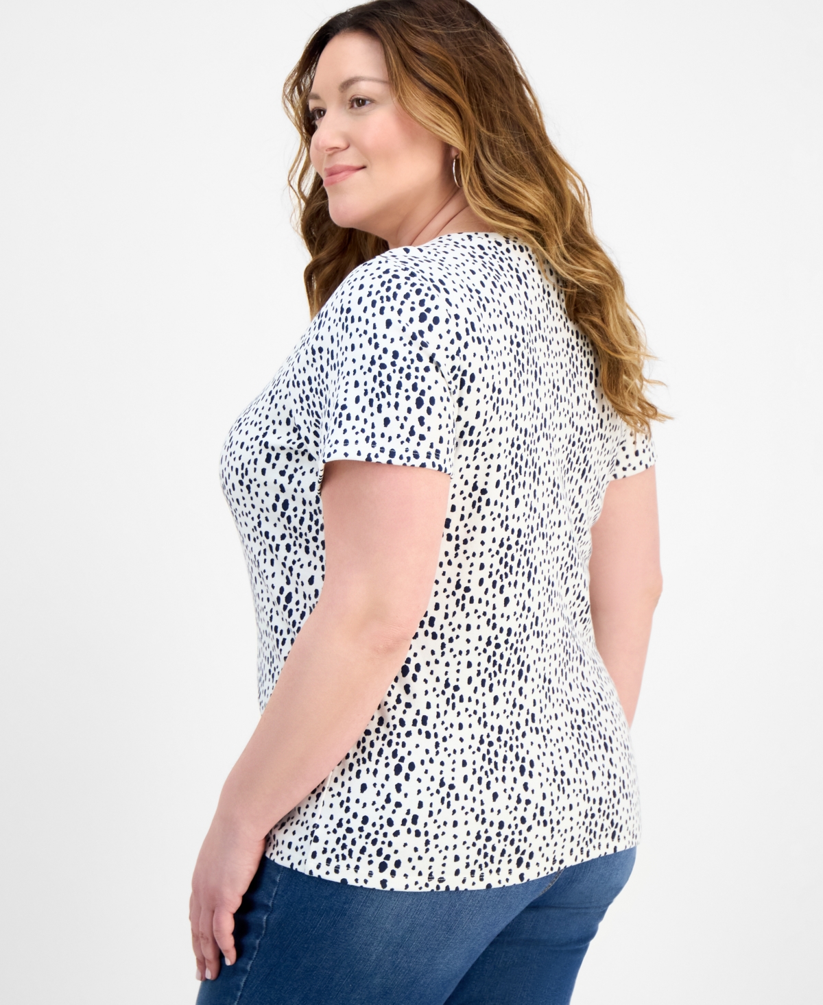 Style & Co Plus Size Printed Henley Short-sleeve Top, Exclusively At Macy's