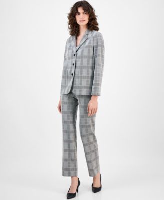 Women's Plaid Triple-Button Notched-Collar Blazer