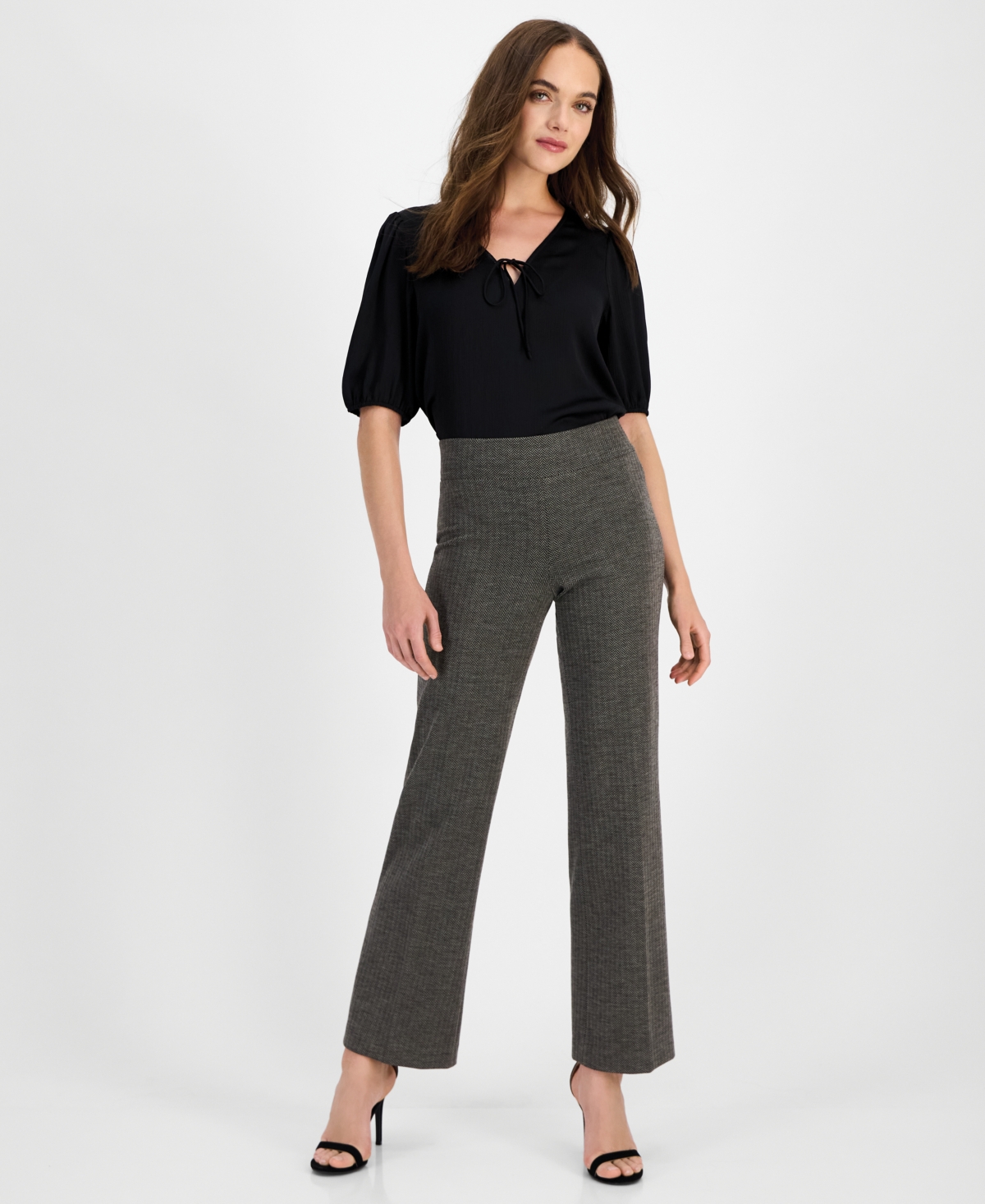 Anne Klein Women's Mid-rise Pull-on Wide-leg Pants In Multi