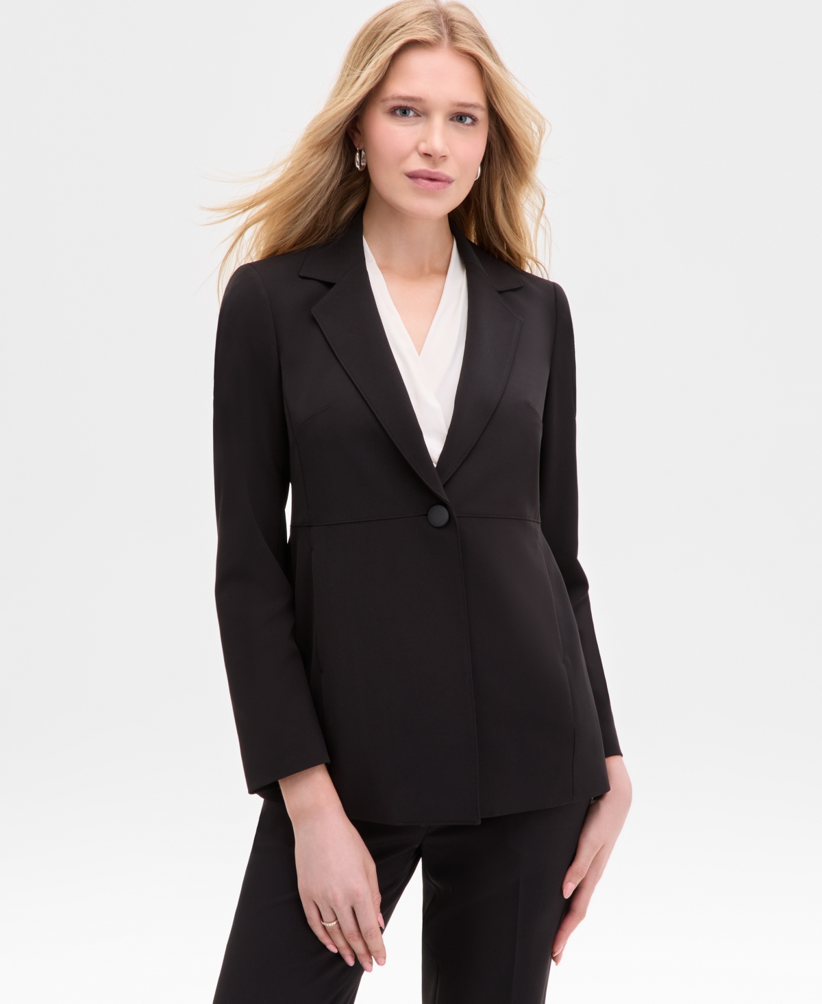 Women's Luxe Twill Notch-Collar One-Button Jacket - Anne Black