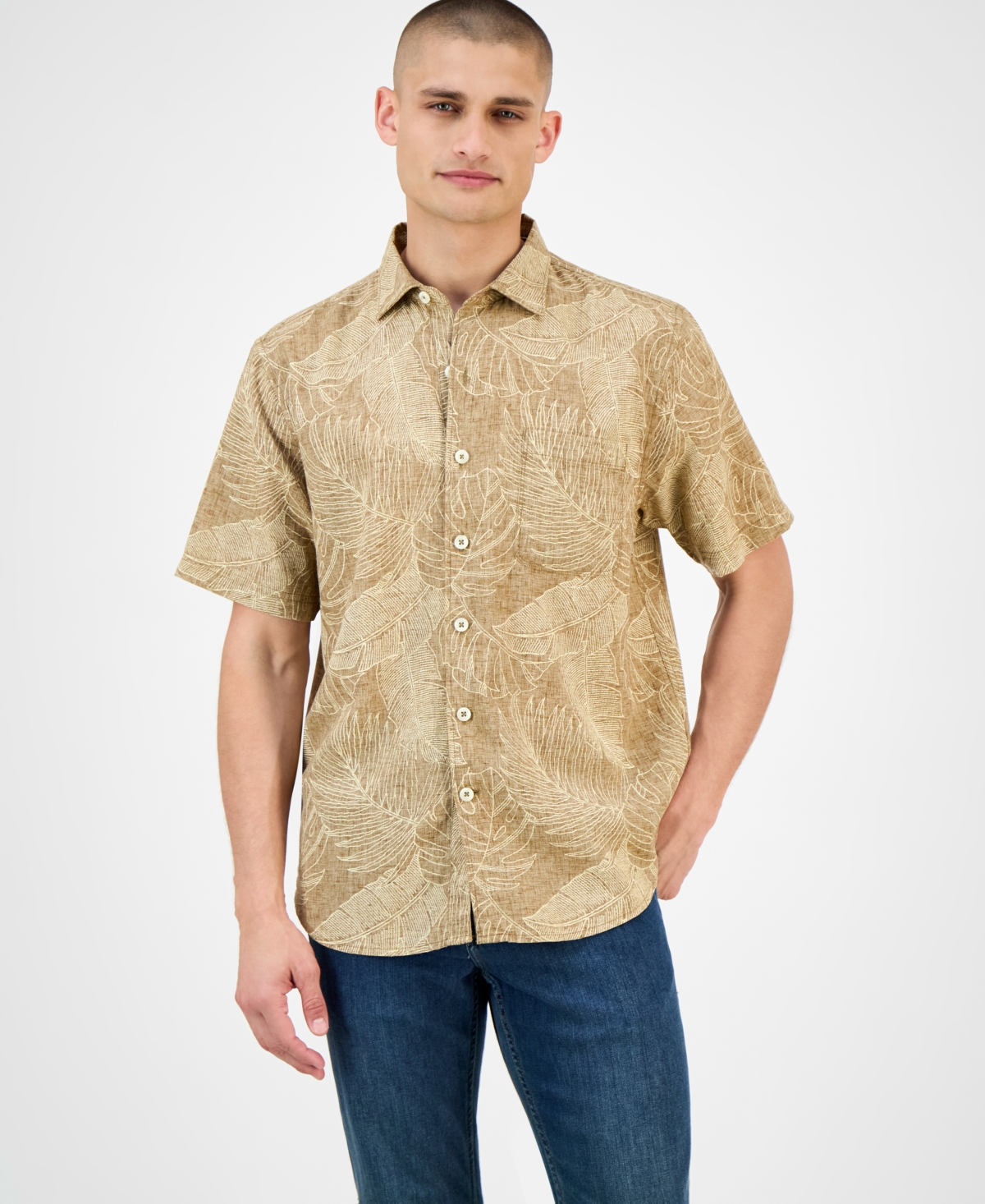 Tommy Bahama Men's Sand Desert Leaf-print Linen Shirt In Neutral