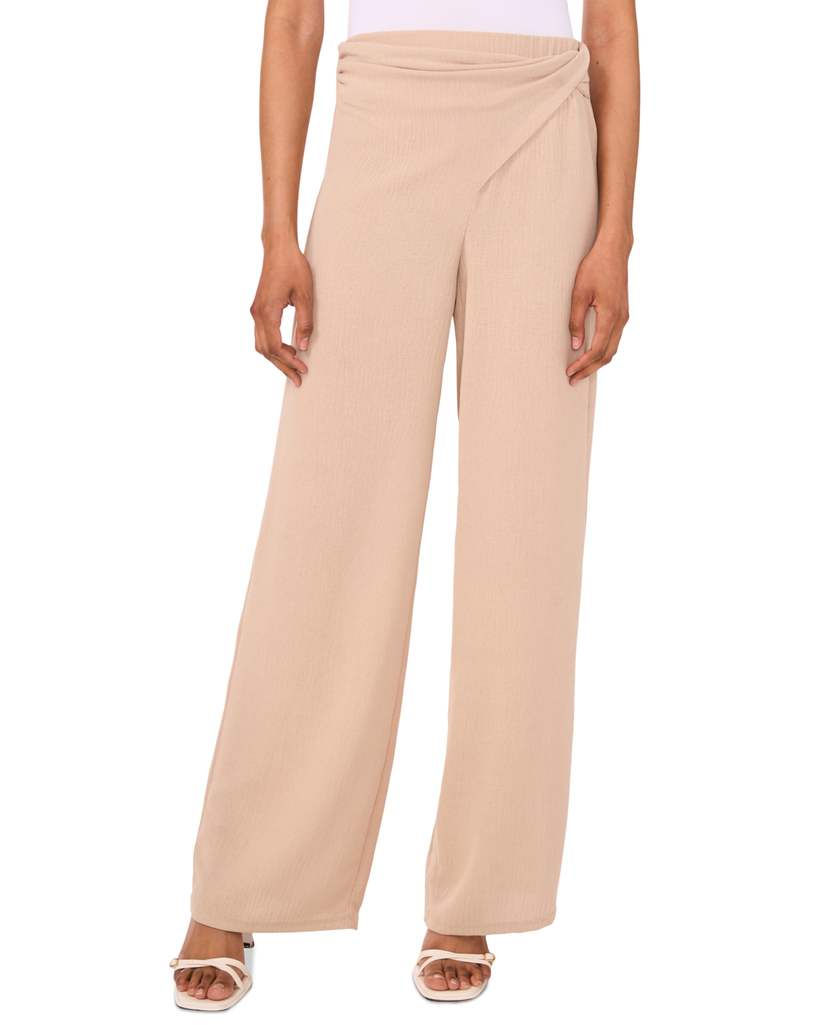 Petite Wrap-Waist Textured Pants - Sandy Taupe