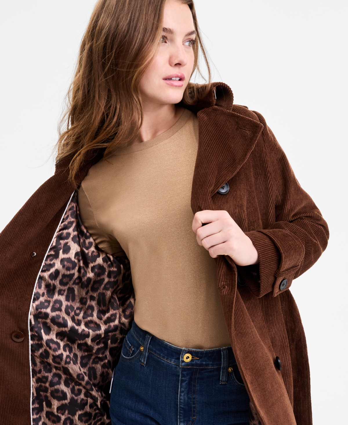 Bcbgmaxazria Women's Belted Corduroy Trench Coat In Brown