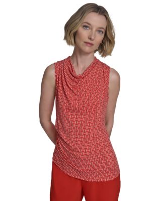 Halston - Women's Printed Cowlneck Sleeveless Top