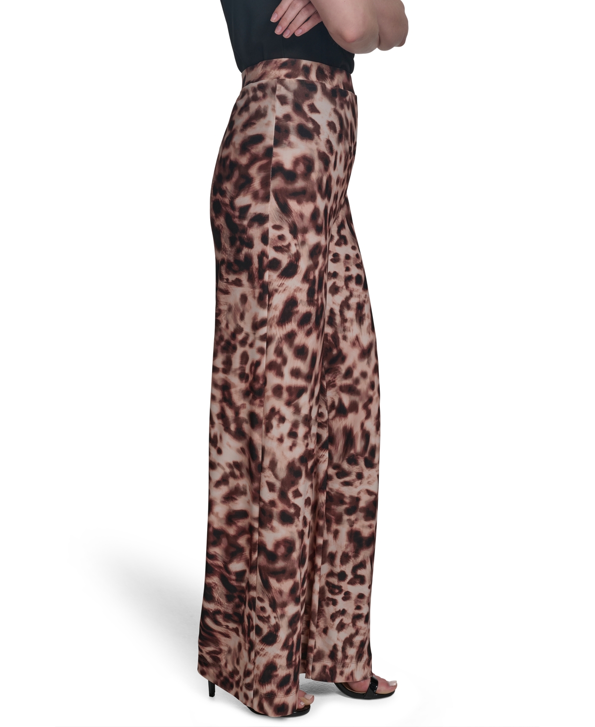 Halston Women's Printed Mid-rise Wide-leg Pull-on Pants In Brown