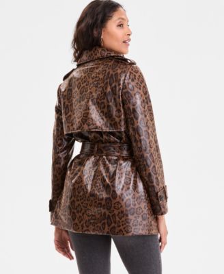 BCBGMAXAZRIA Women's Double-Breasted Faux-Leather Belted Trench Coat