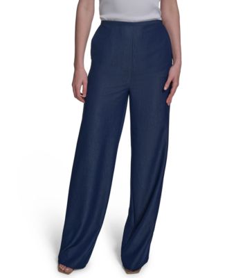 Halston - Women's Denim-Like Mid-Rise Wide-Leg Pants