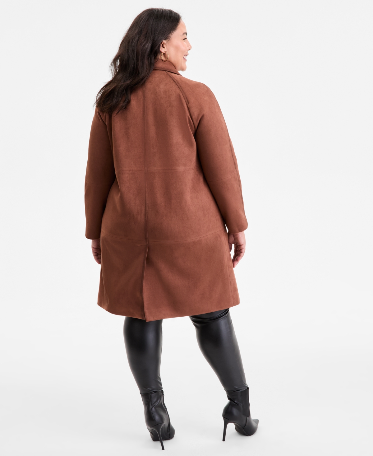 Bcbgmaxazria Plus Size Button-front Faux-suede Jacket In Brown