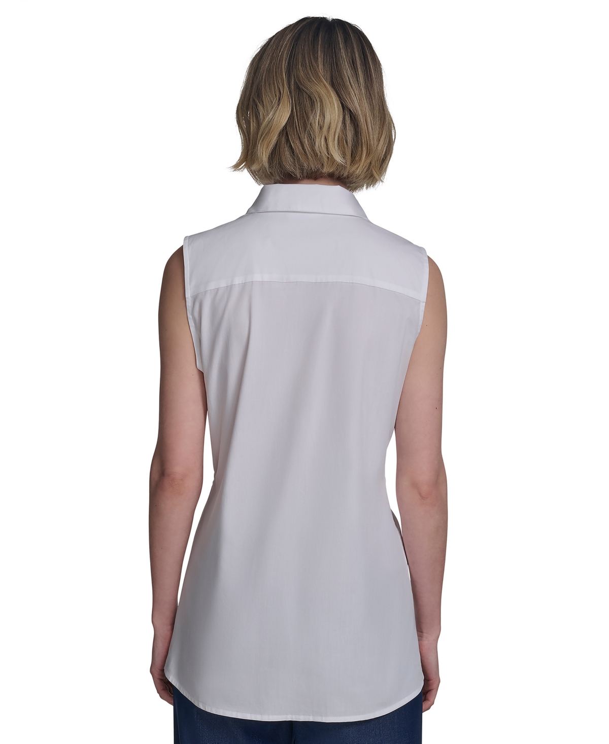 HALSTON WOMEN'S COTTON TIE-WAIST BUTTON-FRONT SLEEVELESS BLOUSE 