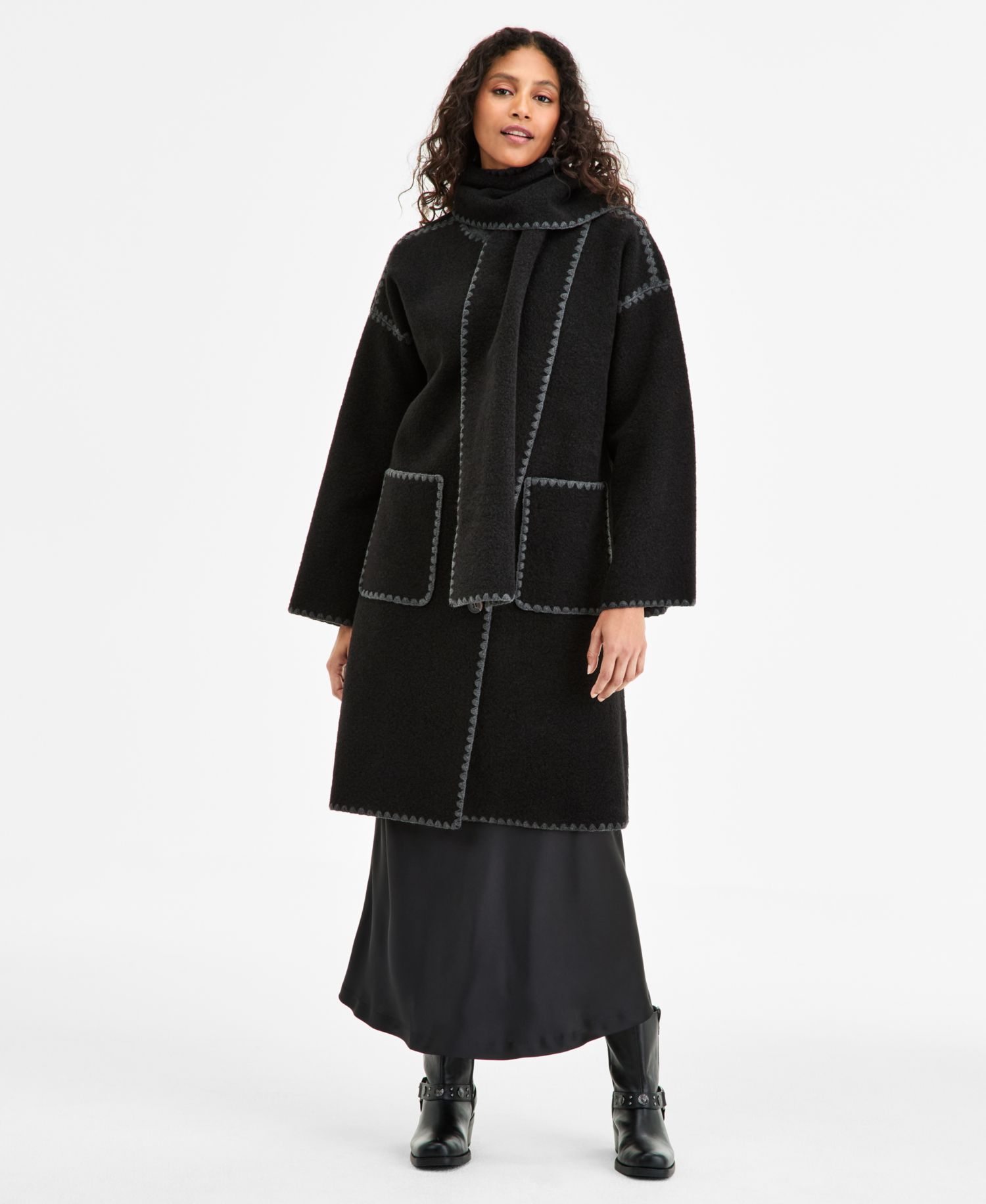 Petite Button-Front Scarf Coat