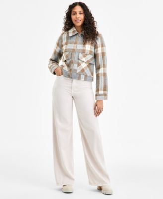 Women's Plaid Collared Zip-Front Coat