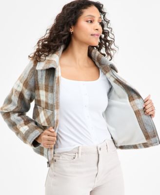 Women's Plaid Collared Zip-Front Coat