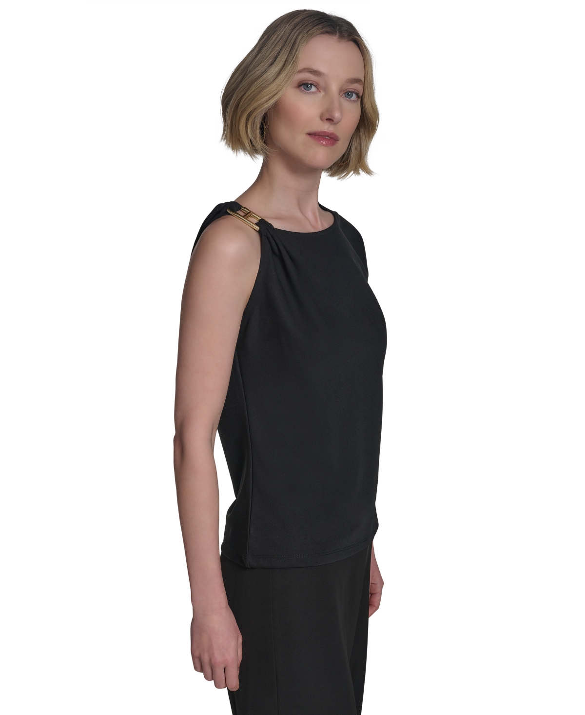 Halston Women's Asymmetric One-shoulder Hardware Top In Black