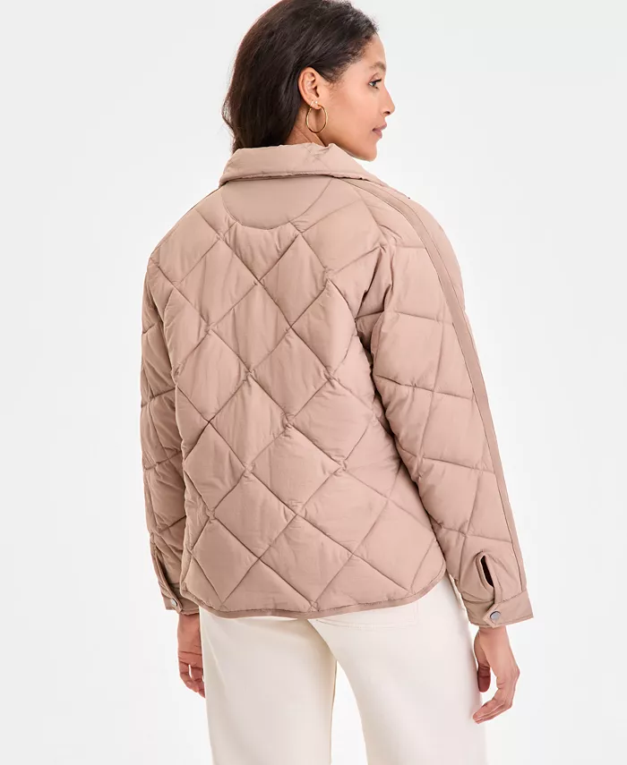 Women's Cropped Diamond Quilted A-Line Jacket - thumbnail 7