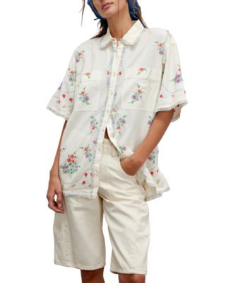 Free People Women's Emma Embroidered Cotton Linen Button-Front Shirt -  Macy's
