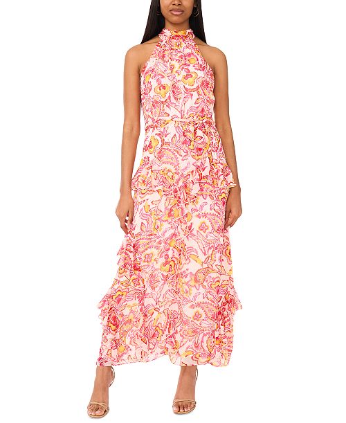 alfani CeCe Women's Printed Sleeveless Tiered-Ruffle-Trim Dress Women's Fashion Shoes & Accessories