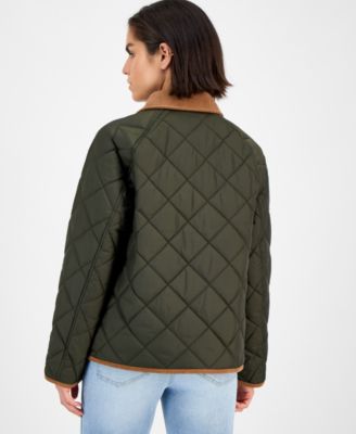 Women's Reversible Quilted Corduroy-Trim Coat