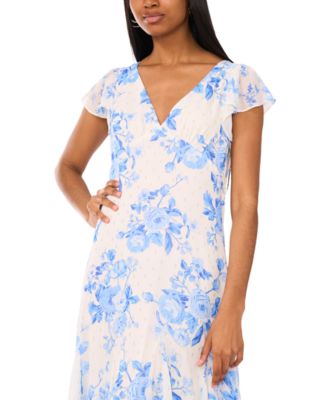 Women's Printed V-Neck Flutter-Sleeve Chiffon Dress