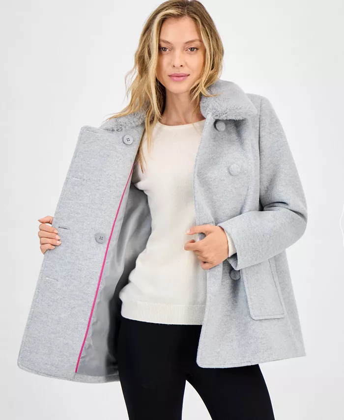 Women's Double-Breasted Faux Fur Collar Coat - thumbnail 6