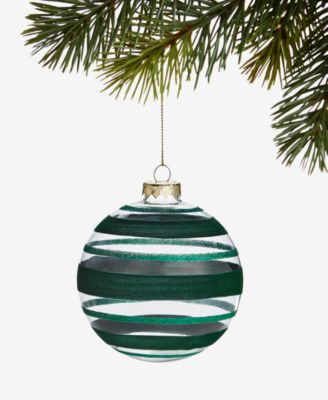 Holiday Lane - Enchanted Emerald Glass Striped Ball Ornament