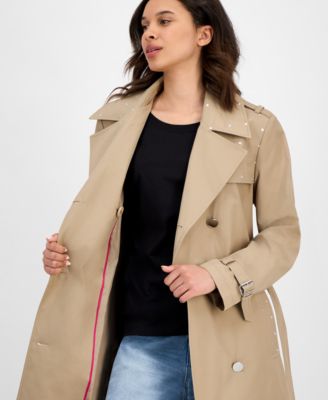 Women's Double-Breasted Studded Belted Trench Coat