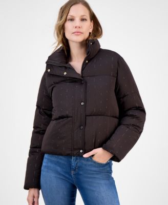 CeCe - Women's Embellished Stand-Collar Puffer Jacket