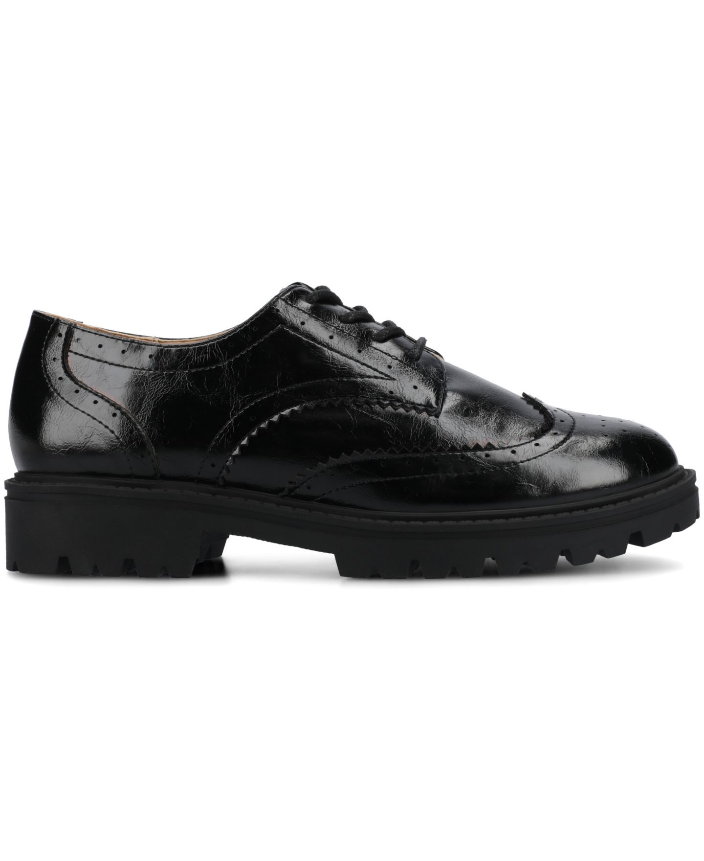 Женские туфли Journee Collection Claudiya Lug Sole Lace Up Oxford, цвет: Чёрный лаковый — фото 2