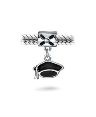 Set of 2 Graduation Cap & Words Honor Student Dangle Charm Bead Sterling Silver