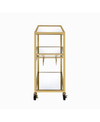 Modern Glass Bar Cart – 2-Tier Rolling Cart with Metal Frame for Entertaining