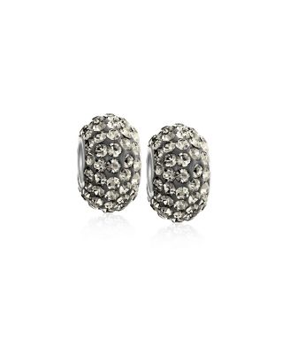 .925 Sterling Silver Solid Light Blue Crystal Spacer Charm Bead Core for Bracelet (Set of 2)