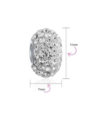 Set of 4 White Crystal Spacer Charm Bead .925 Sterling Silver Core