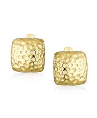 Geometric Hammered Square Clip-On Earrings for Non-Pierced Ears Silver Gold
