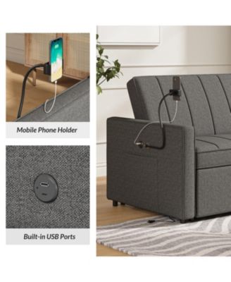 Duncan Modern Upholstered Linen Channel Tufted Sleeper Sofa with Built-In USB Port