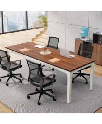 6.5 FT Conference Table, Meeting Table, 78.74" W x 27.56" D Large Office Conference Table, Modern Seminar Table for Conference Room, Boardroom (4, Walnut)
