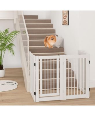 4-Panel Freestanding Wooden Pet Gate – Tall Dog Fence for Safety and Style