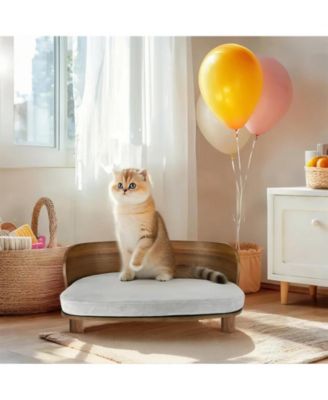Wooden Elevated Cat&Dog Bed Stool With Pad for Indoor Pets