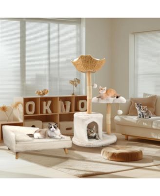 Solid Wood Cat Tree Tower for Indoor Cats With Soft Cushions