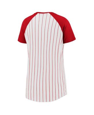 Women's White St. Louis Cardinals Cooperstown Collection Iconic Pinstripe Raglan Scoop Neck T-Shirt