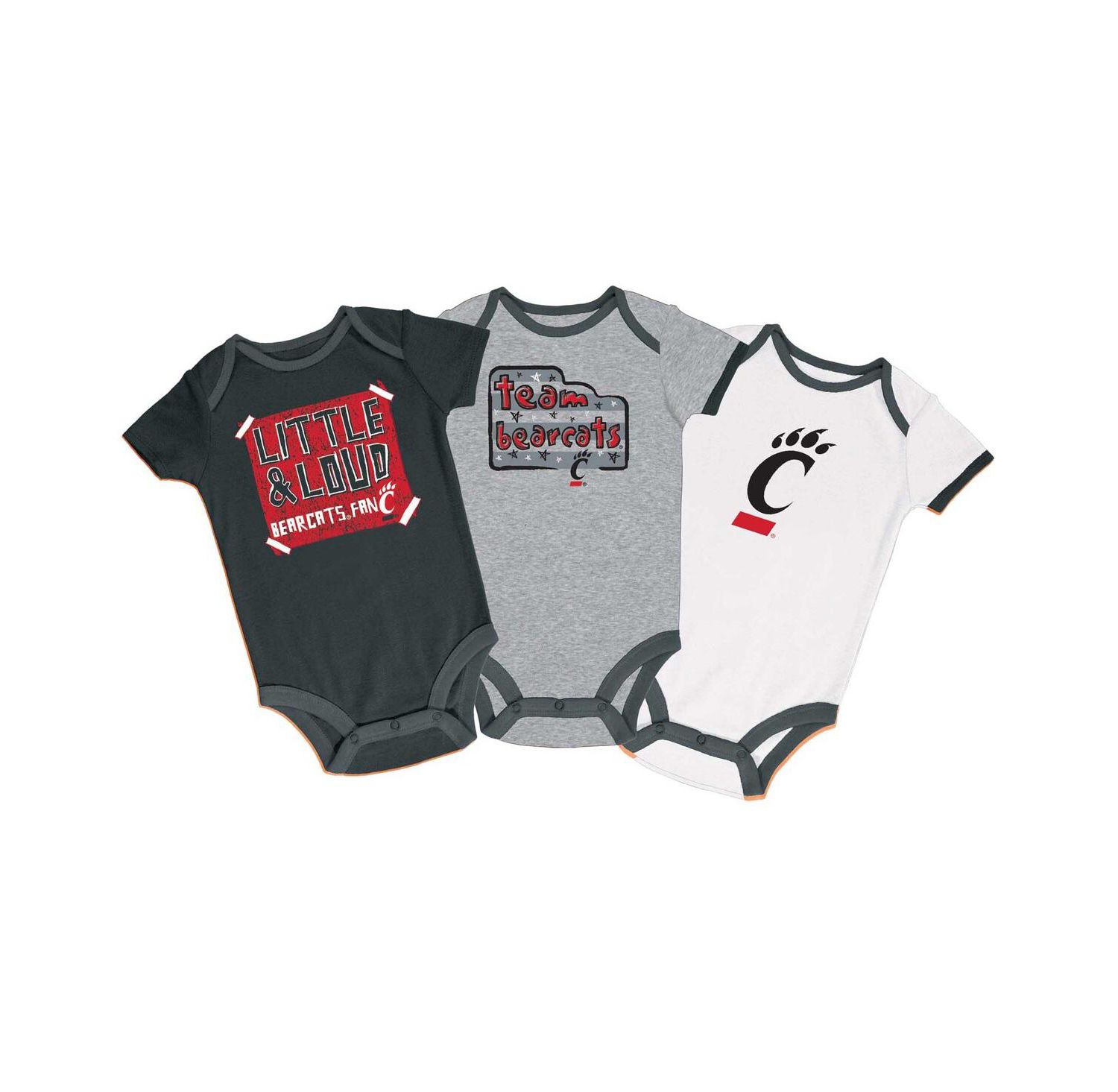 Baby Boys and Girls Black/Gray/White Cincinnati Bearcats Bodysuit Set 3-Pack