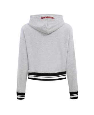 Women's Heather Gray Arkansas Razorbacks Script Tail Fleece Cropped Pullover Hoodie