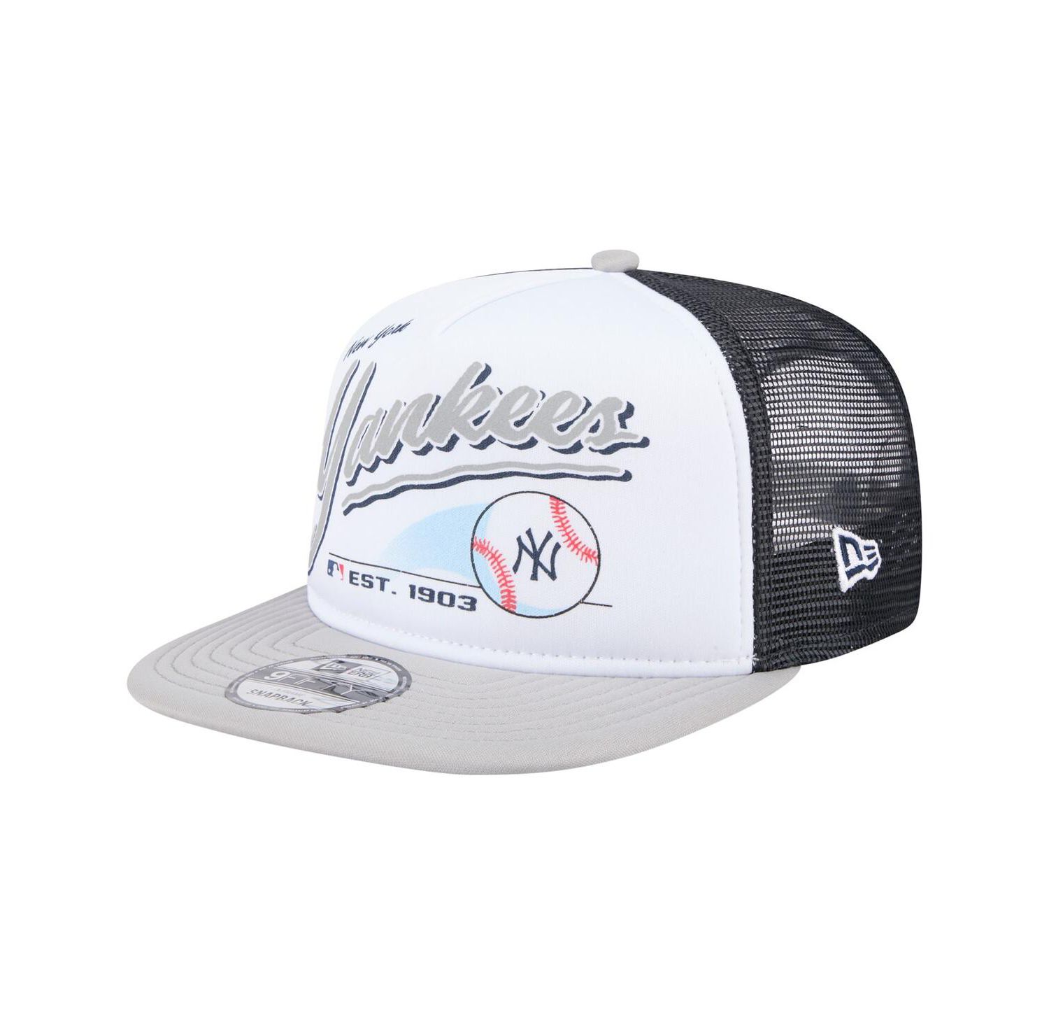Men's White/Gray New York Yankees Retro Script Trucker 9FIFTY Snapback Hat