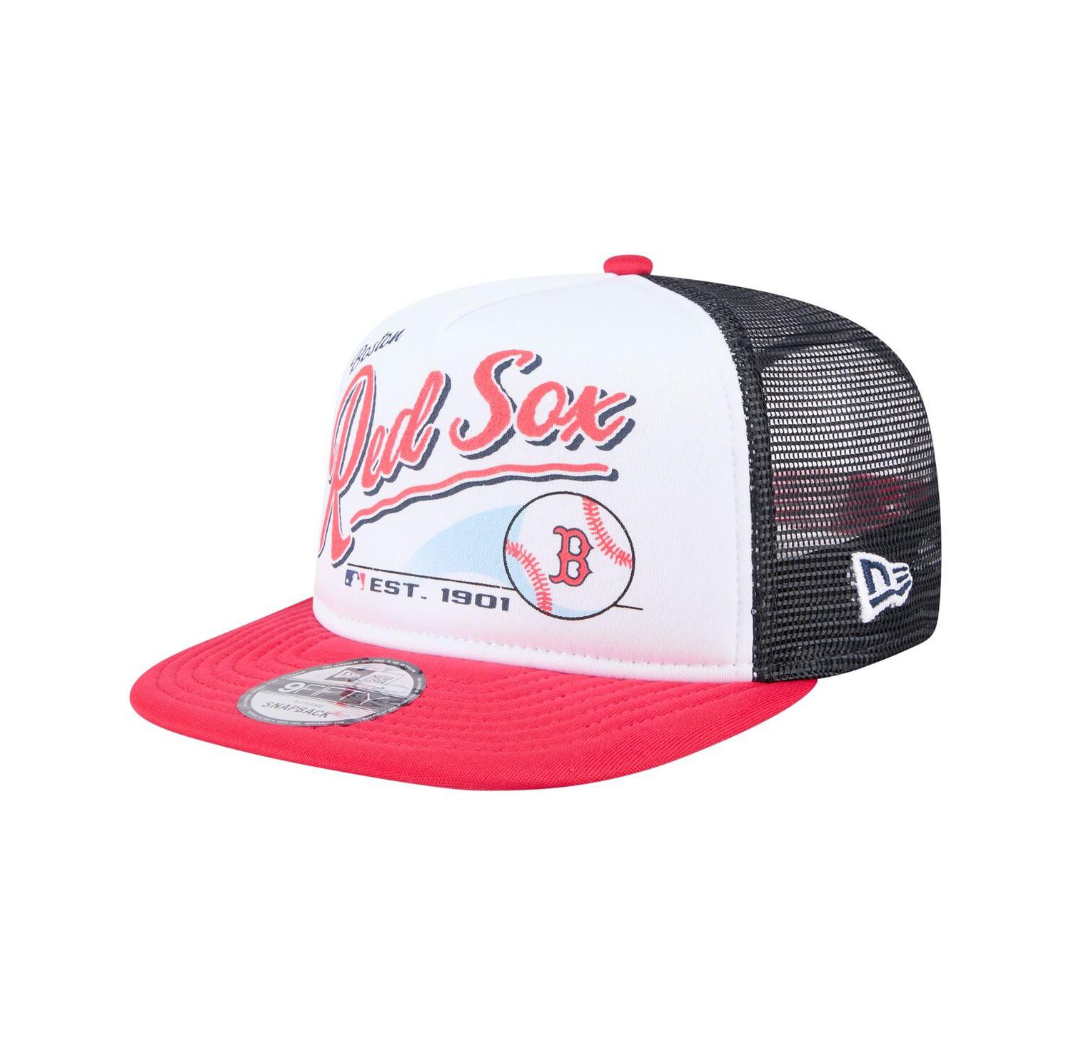 Men's White/Red Boston Red Sox Retro Script Trucker 9FIFTY Snapback Hat