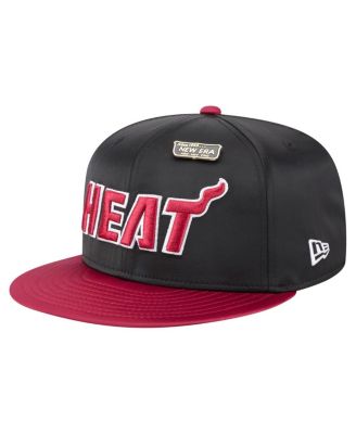 Men's Black/Red Miami Heat Throwback Satin Vintage Pin Two-Tone 59FIFTY Fitted Hat