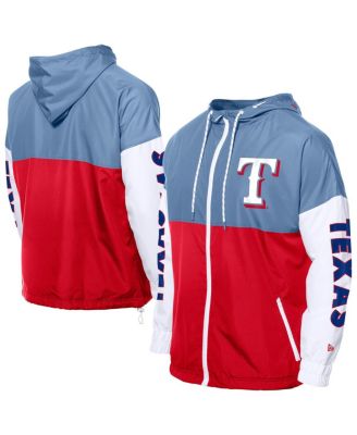 New Era - Men's Red/Light Blue Texas Rangers Color Block Full-Zip Hoodie Windbreaker Jacket