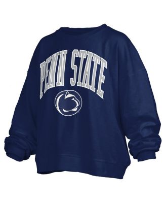 Women's Navy Penn State Nittany Lions Janise Arch Over Logo Waist Length Oversized Pullover Sweatshirt